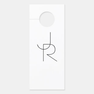 Affichette De Porte Initiales superposées   Noir sur blanc