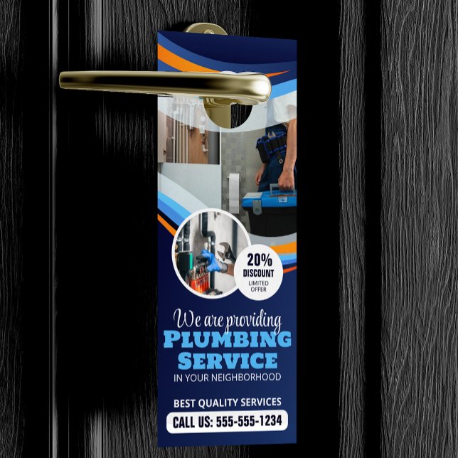 Affichette De Porte Installation de plomberie Plombier moderne Bleu Or (Créateur téléchargé)