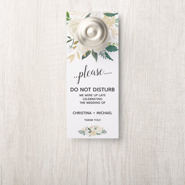 Affichette De Porte Ivory Bouquet | Invité Mariage Ne Disturbe Pas (Sur le bouton)