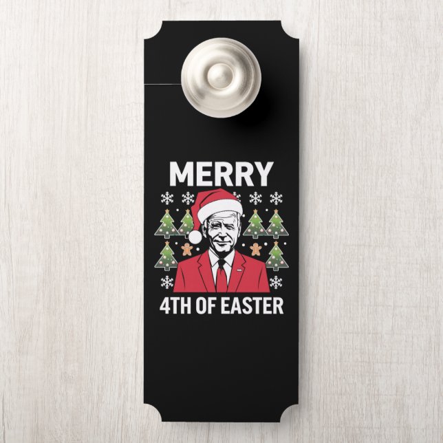 Affichette De Porte Joe Biden Noël Père Noël Chapeau Joyeux 4e Pâques (Sur le bouton)