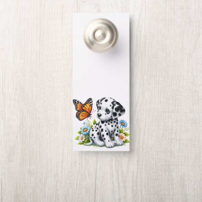 Affichette De Porte Joli(e) ami(e) dalmate/papillon (Sur le bouton)