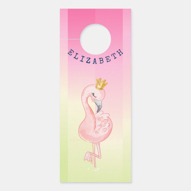 Affichette De Porte Joli Flamant Rose Dégradé Rayé (Devant)