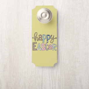 Affichette De Porte Joyeuses Pâques Lapin Floral Mignon Printemps Léop