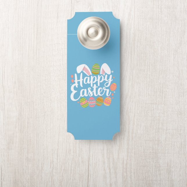 Affichette De Porte Lapin de Pâques Joyeuses Vacances de Pâques  (Sur le bouton)