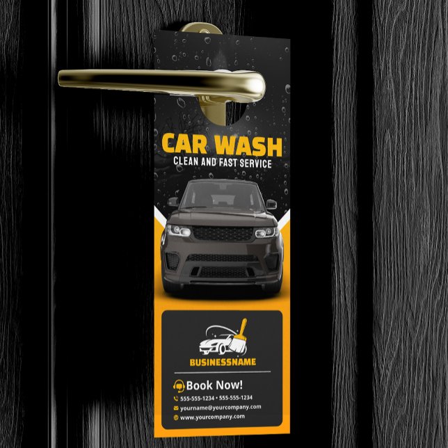 Affichette De Porte Lavage de voiture jaune Détails de voiture Lavage  (Créateur téléchargé)
