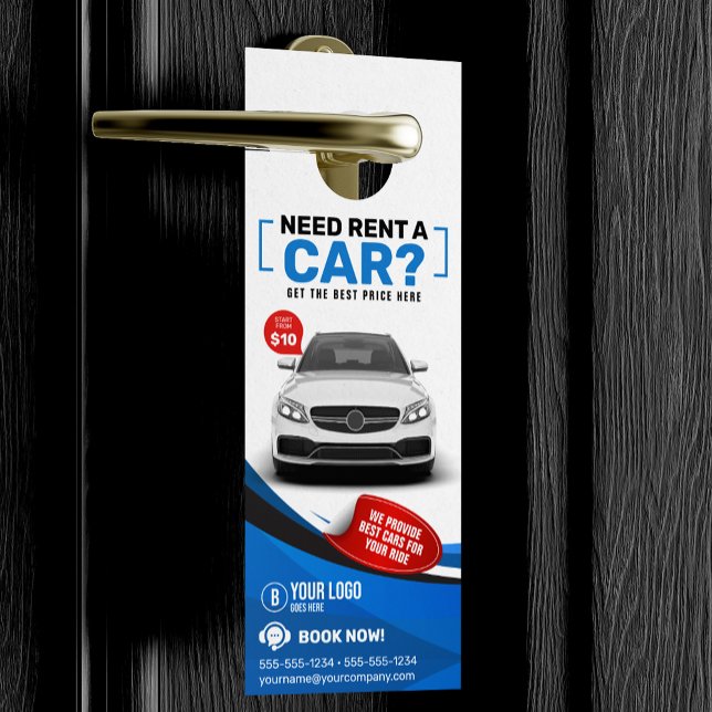 Affichette De Porte Location de voiture moderne bleue - Location de vo (Créateur téléchargé)