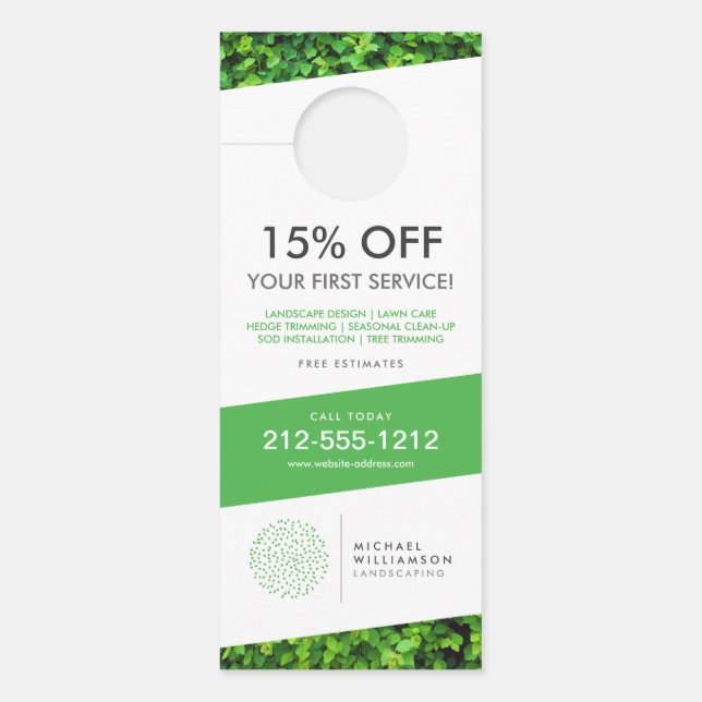 Affichette De Porte Logo d'arbuste de jardinier moderne blanc (Devant)