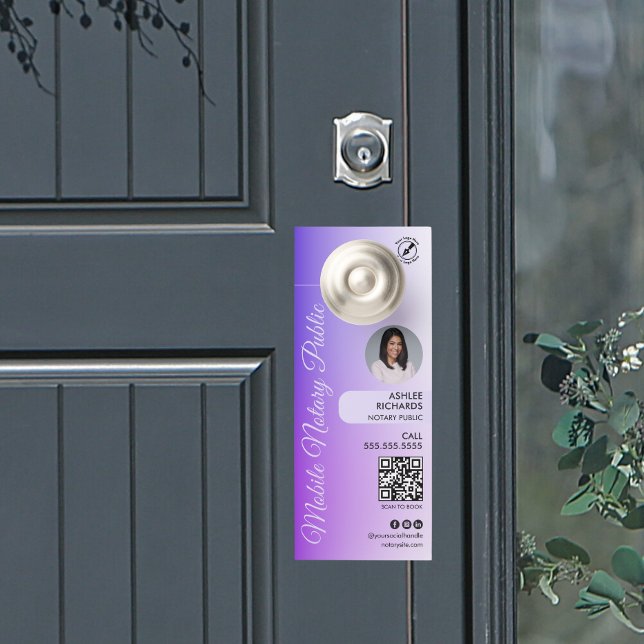 Affichette De Porte Logo de photo de dégradé de script violet QR Notai (Créateur téléchargé)