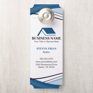 Affichette De Porte Logo minimaliste de maison d'agent immobilier bleu