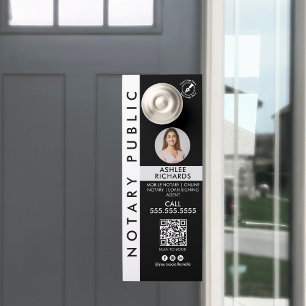 Affichette De Porte Logo moderne noir & blanc Code QR Notaire Public