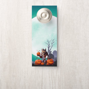 Affichette De Porte loup-garou et citrouilles d'Halloween