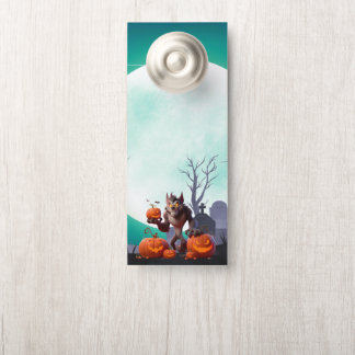 Affichette De Porte loup-garou et citrouilles d'Halloween