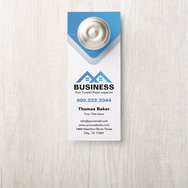 Affichette De Porte Maison Moderne à Toit Bleu Logo Immobilier (Sur le bouton)