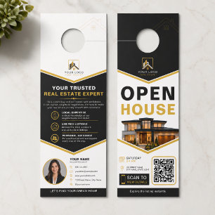 Affichette De Porte Maison ouverte QR Or Noir Luxe