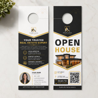 Affichette De Porte Maison ouverte QR Or Noir Luxe
