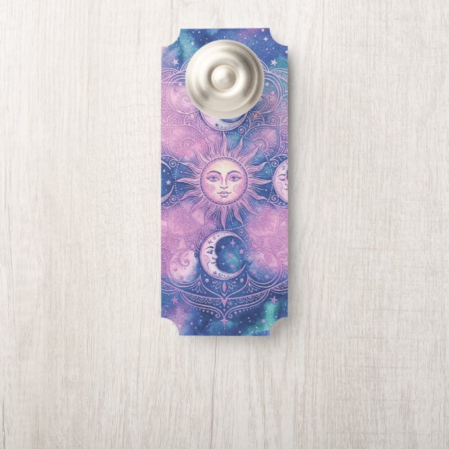 Affichette De Porte Mandala Galaxie Nébuleuse Soleil & Lune Céleste (Sur le bouton)