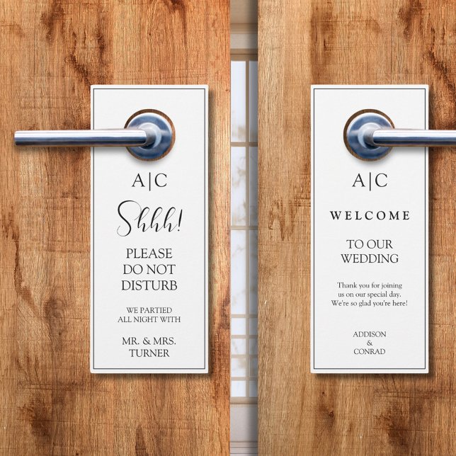 Affichette De Porte Mariage de Monogramme blanc classique moderne Affi (Créateur téléchargé)