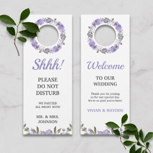 Affichette De Porte Mariage Floral Violet Bienvenue / Ne pas déranger