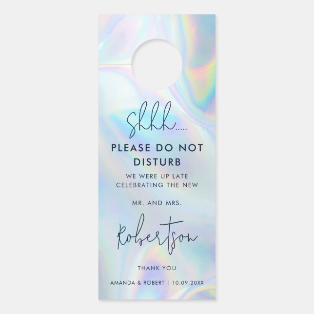 Affichette De Porte Mariage holographique à l'écriture moderne (Devant)