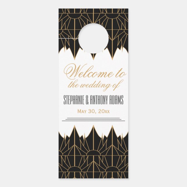 Affichette De Porte Mariage Motif Gold et Black Art Déco (Devant)