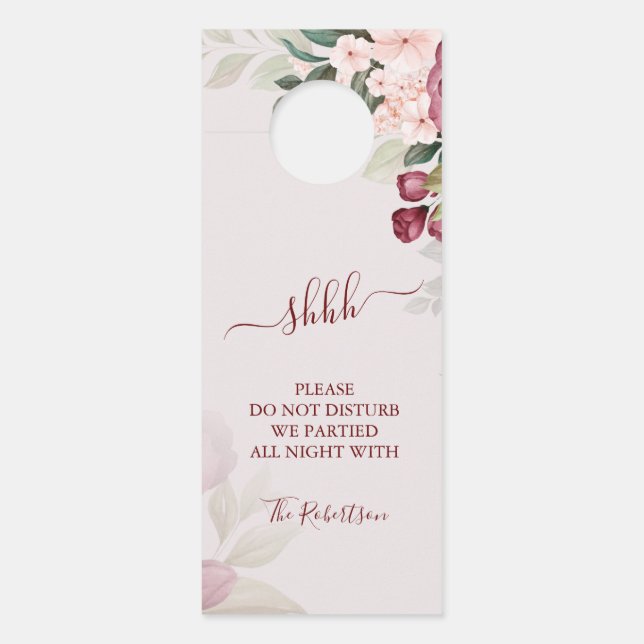 Affichette de porte Mariage Rose aquarelle (Devant)