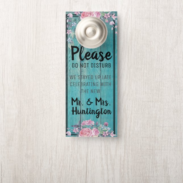 Affichette De Porte Mariage Rustique Rose Floral Barnwood Ne Disturbe  (Sur le bouton)