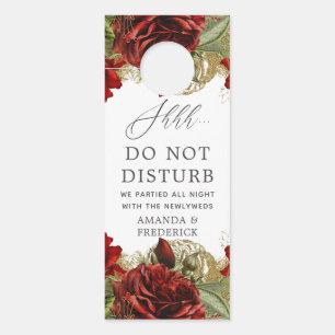 Affichette De Porte Mariage Vintage Rose Rouge Bourgogne et Or