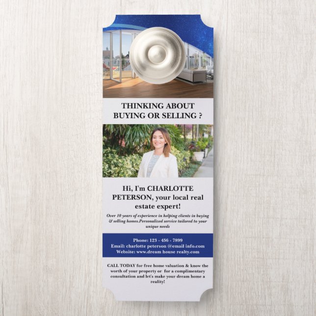 Affichette De Porte Marketing d'agent immobilier ou d'agent immobilier (Sur le bouton)