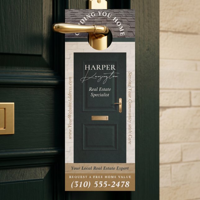 Affichette De Porte Marketing d'agent immobilier professionnel vert (Professional Real Estate Agent Marketing Green Door Hanger (Front))