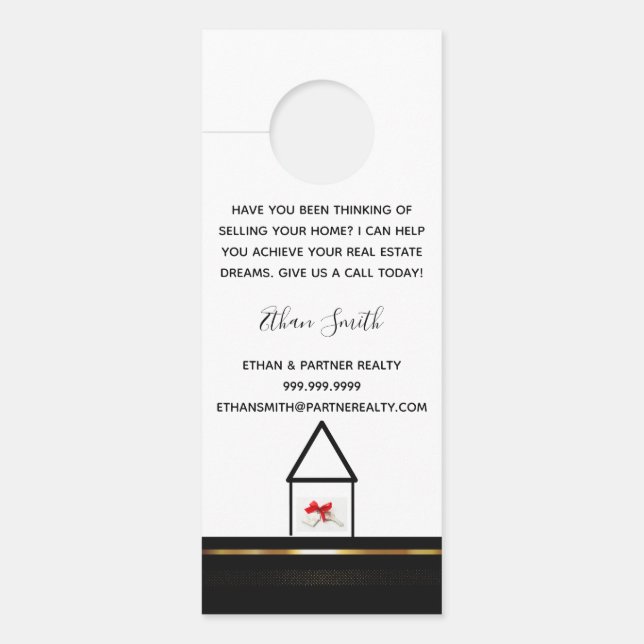 Affichette De Porte Marketing immobilier noir et or Introduction (Devant)