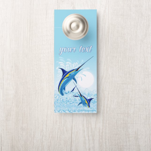 Affichette De Porte Marlin Bleu Jaillissant de l'Océan (Sur le bouton)