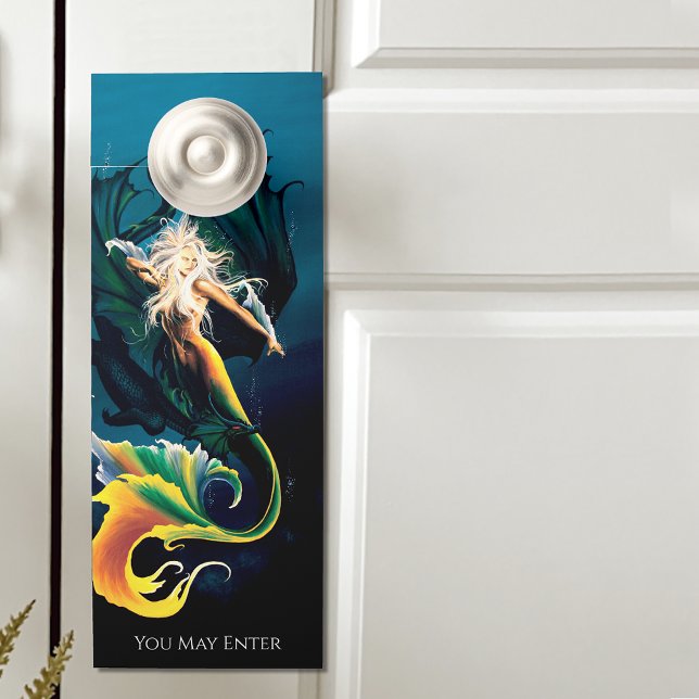 Affichette De Porte Mermaid Dragon Imaginaire bleu (Créateur téléchargé)