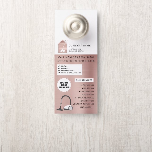 Affichette De Porte Modern Cleaning Cleaner Service Logo Rose Gold (Sur le bouton)