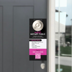Affichette De Porte Moderne Noir et rose Notaire Public QR Marketing