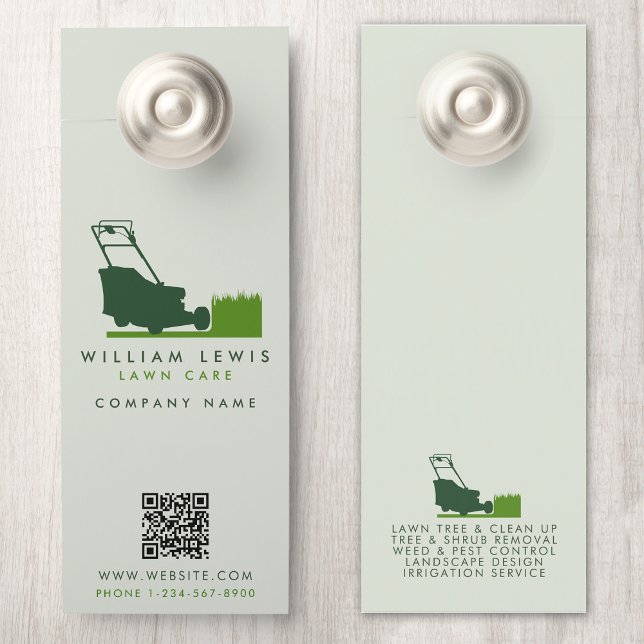 Affichette De Porte Moderne tondeuse à gazon Soins simples QR Code (Modern Lawnmower Lawn Care Simple QR Code Door Hanger)