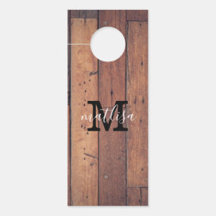 Affichette De Porte Monogramme de script Brown rustique de ferme