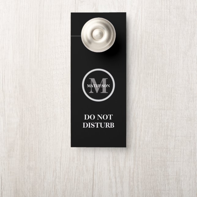 Affichette De Porte Monogramme Noir blanc Hôte de l'hôtel ne pas déran (Sur le bouton)