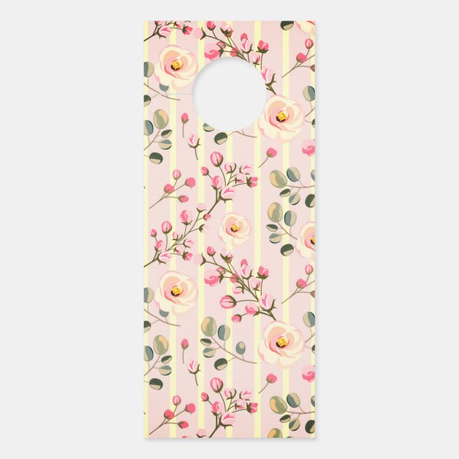 Affichette De Porte Motif à rayures florales rose pâle (Devant)