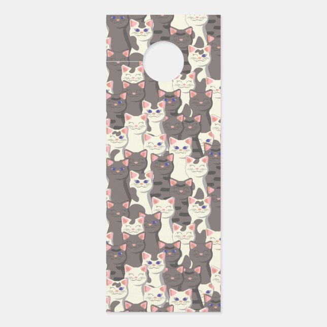 Affichette De Porte Motif de chats blancs et gris (Devant)