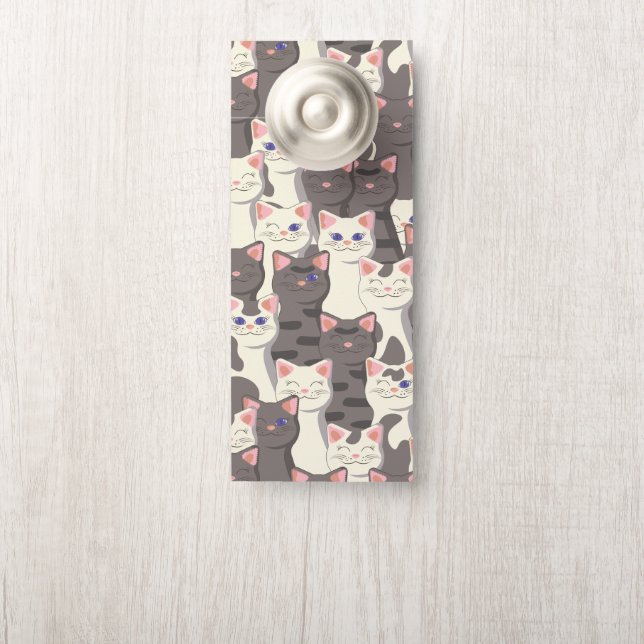 Affichette De Porte Motif de chats blancs et gris (Sur le bouton)