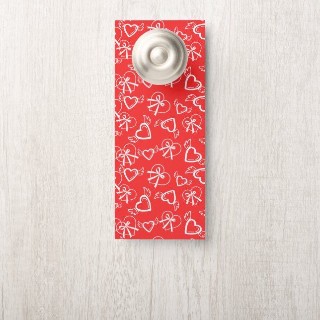 Affichette De Porte Motif de coeurs de la Saint-Valentin d'ange (Sur le bouton)