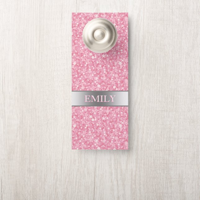 Affichette De Porte Motif de Parties scintillant rose et blanc monogra (Sur le bouton)