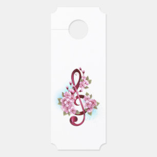 Affichette De Porte Musical treble clef notes with sakura flowers