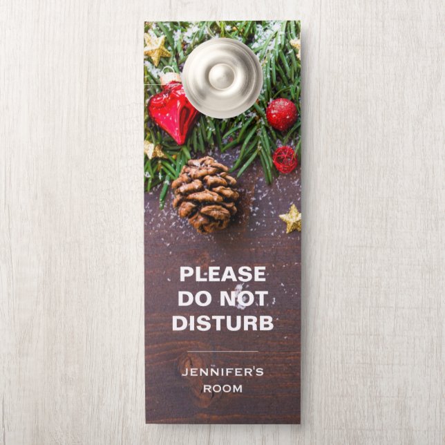 Affichette De Porte Ne pas déranger Table Rustique de Noël avec du Pin (Sur le bouton)