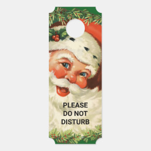 Affichette De Porte Ne pas déranger Vintage Père Noël & Pine Wreath