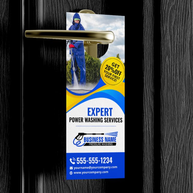 Affichette De Porte Nettoyage de Maison sous Pression Jaune Bleu Servi (Créateur téléchargé)