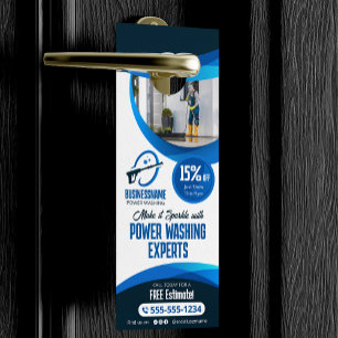 Affichette De Porte Nettoyage Haute Pression Blue Power Wash Lavage de