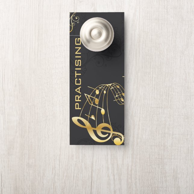 Affichette De Porte Note musicale or gris Design de luxe (Sur le bouton)