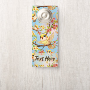 Affichette De Porte Oiseaux mignons et heureux parmi les fleurs du pri