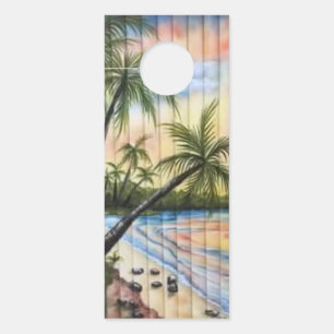 AFFICHETTE DE PORTE PALMIERS TROPICAUX AVEUGLES DE PLAGE